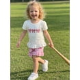 thumbnail image 5 of BemeyourBBs 2Pcs Toddler Baby Girls Summer Clothes Baseball Outfit Puff Short Sleeve Crew Neck Baseball Bow Embroidery T Shirt Tops and Elastic Waist Shorts Set, 5 of 9