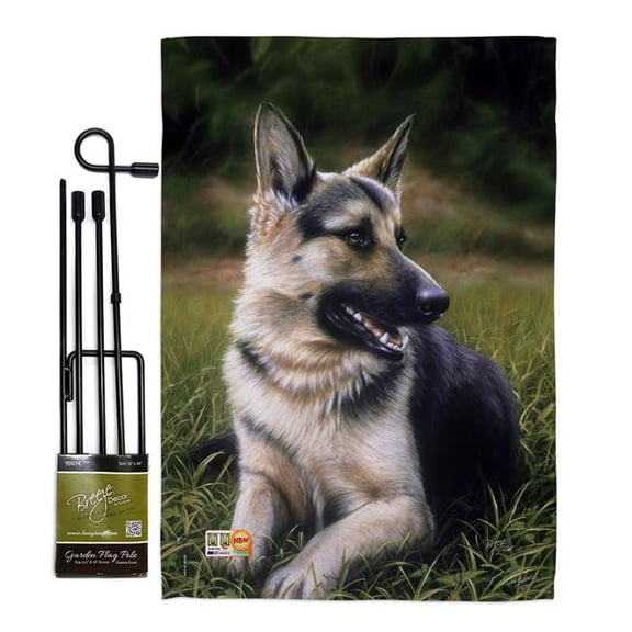 Breeze Decor BD-PT-GS-110051-IP-BO-D-US12-AL 13 x 18.5 in. German Shepherd Nature Pets Vertical Double Sided Mini Garden Flag Set with Banner Pole