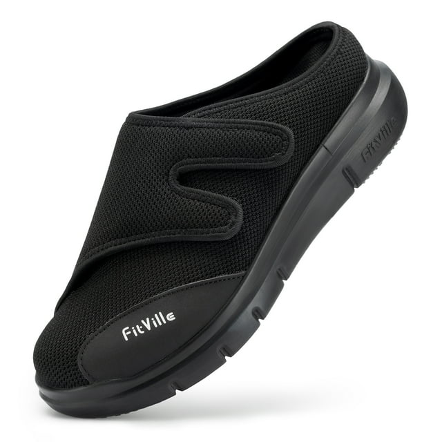 FitVille Men's Extra Wide Comfortable Slip-On Slipper with Adjustable Strap Diabetic Slipper for Men, 10 X-Wide