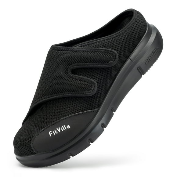 FitVille Men's Extra Wide Comfortable Slip-On Slipper with Adjustable Strap Diabetic Slipper for Men, 10 X-Wide