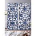 thumbnail image 3 of Navy Blue Boho Semi Sheer Window Curtains 84 Inches Long, Ehtnic Abstract Art Modern Geometric Rod Pocket Voile Chiffon Curtain Light Filtering Drapes for Living Room, Kitchen, 52"x84", 2 Panels, 3 of 9