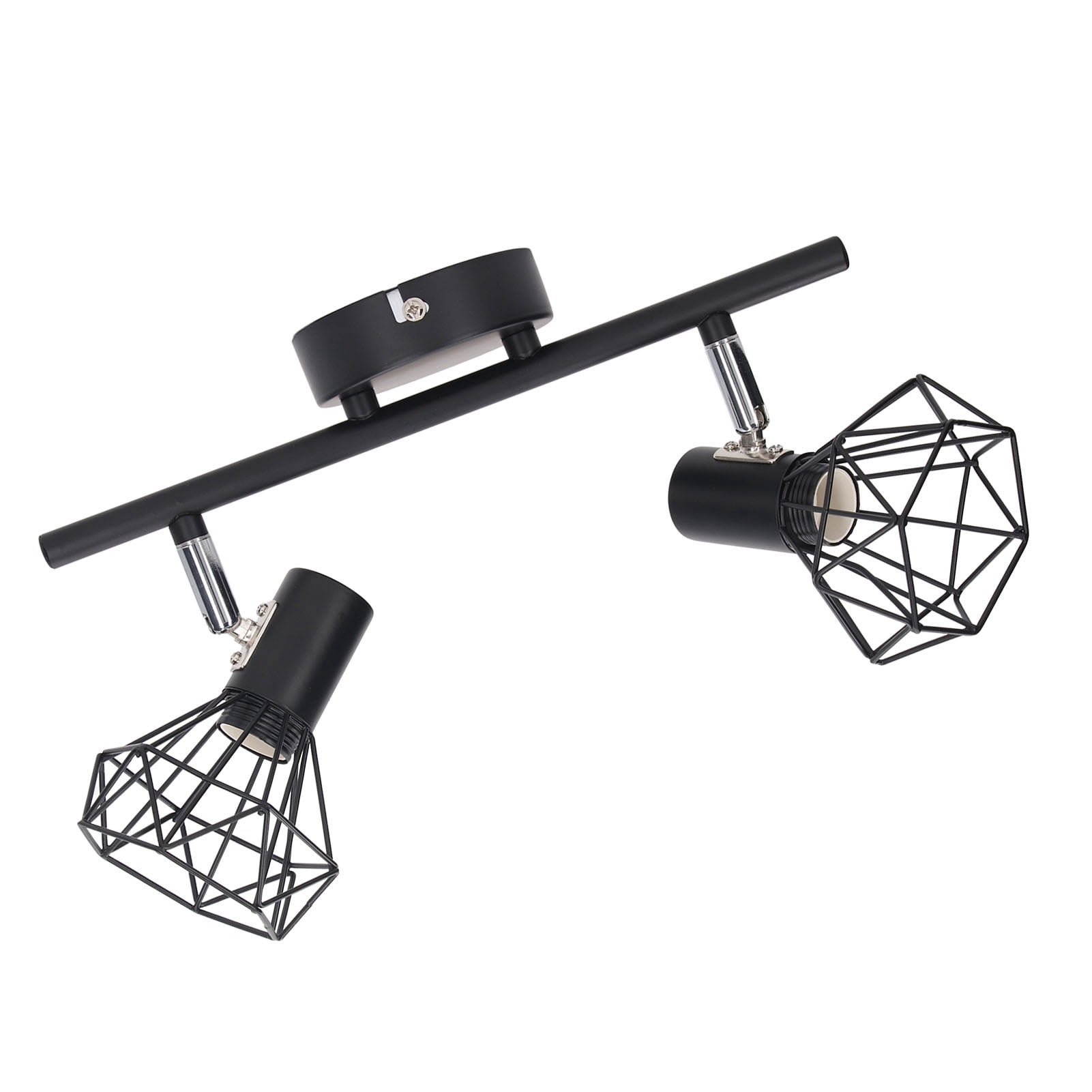 BIMZUC Adjustable 2-Light Track Light Holder, Vintage Metal Cage Ceiling Spot Lighting Fixture, E14 Base, Black