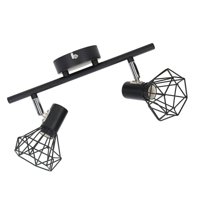 Ceiling Spot Lamp Holder, 2 Head Vintage Tracking Light Kit Hardwired Installation Adjustable E14 for Kitchen