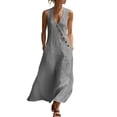 thumbnail image 2 of Plus Size Summer Casual Sundress Women's Summer Casual Dress Gradual Sleeveless Neck V-Neck Long Dress Gray L, 2 of 8