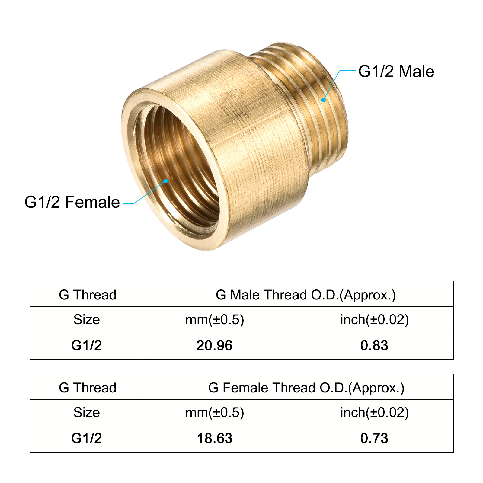 Raccord En T Laiton Fileté G1/2 (2 Pièces) - Femelle X Femelle X Mâle, Pour Eau, Air, Huile, Gaz