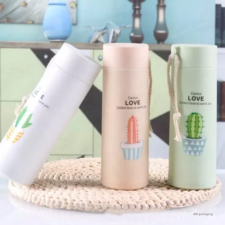 Pack of 2 - Premium Plant Print Glass Water Bottles, 450ml | Leak-Proof & BPA Free | Durable & Easy to Carry | Ideal for School, College & Outdoor (Random Colors)
