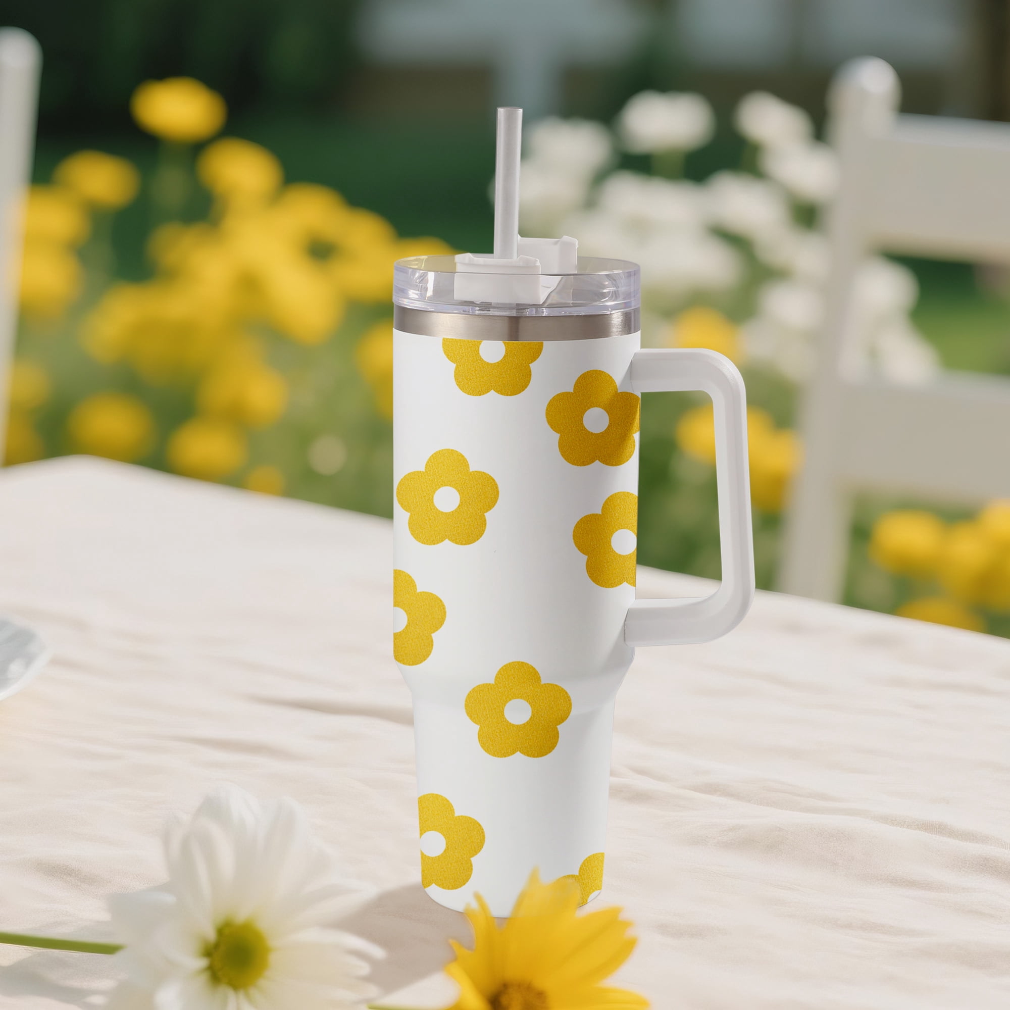 Hello Hobby 40oz Stainless Steel Tumbler with Handle and Lid Straw, Double Wall Insulated, White Blank