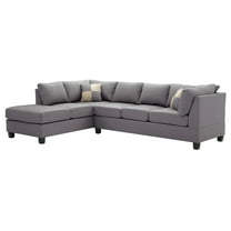 Passion Furniture Malone 111 in. Gray Faux Leather 4-Seater Sectional Sofa with 2-Throw Pillow