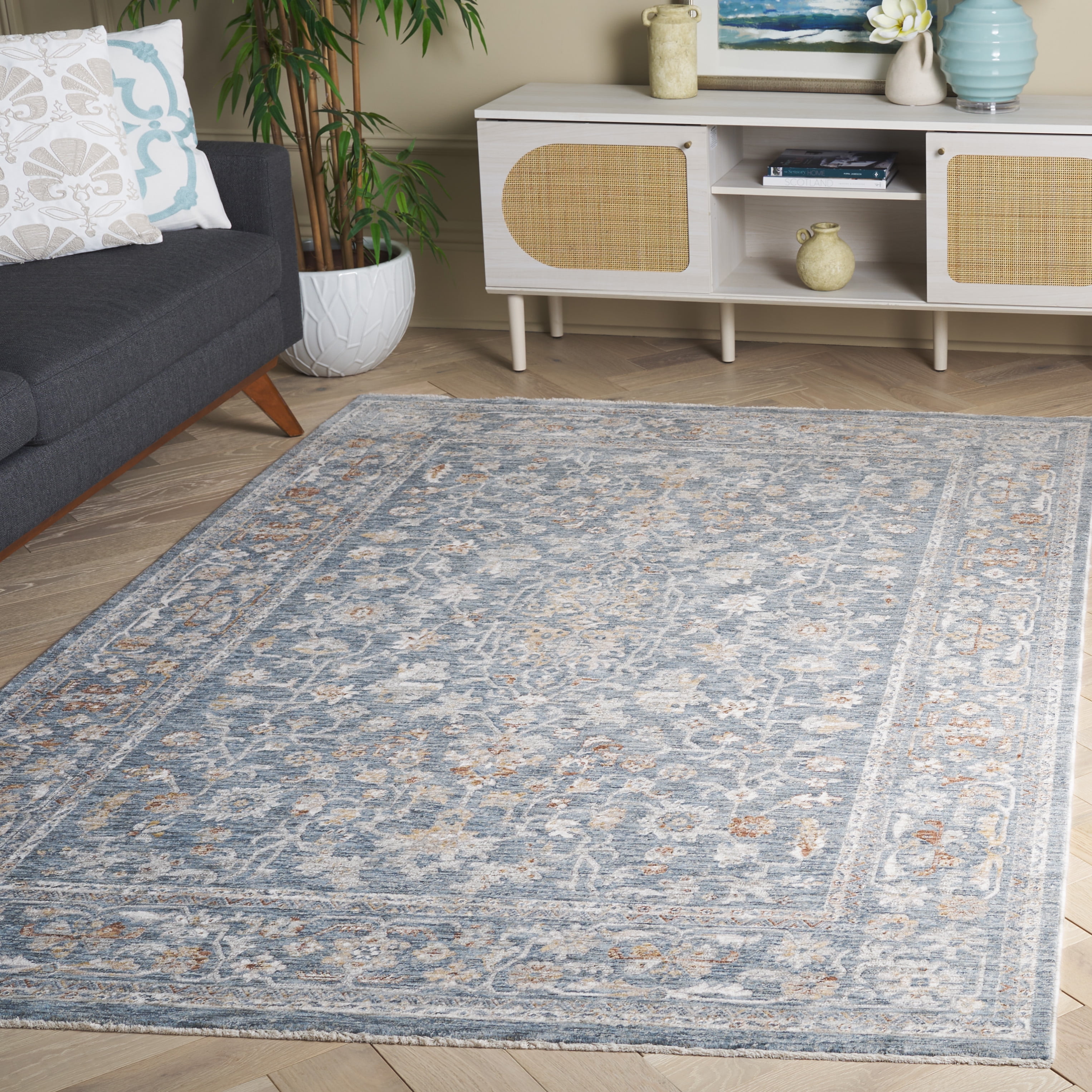 SAFAVIEH Mason Aaliyah Medallion Polyester Area Rug, Blue/Beige, 8' x 10'