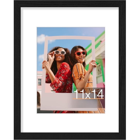 11x14 Picture Frame, Display Pictures 8x10 with Mat or 11x14 without Mat, Photo Frame for Wall Mounting, Black, 1 Pack