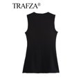 thumbnail image 4 of HH TRAF Traje de pantalón de verano para mujer, de un solo pecho, sin mangas, color negro, chaleco liso, elegante, elástico, con cuello redondo, chaleco para mujer, 4 of 5