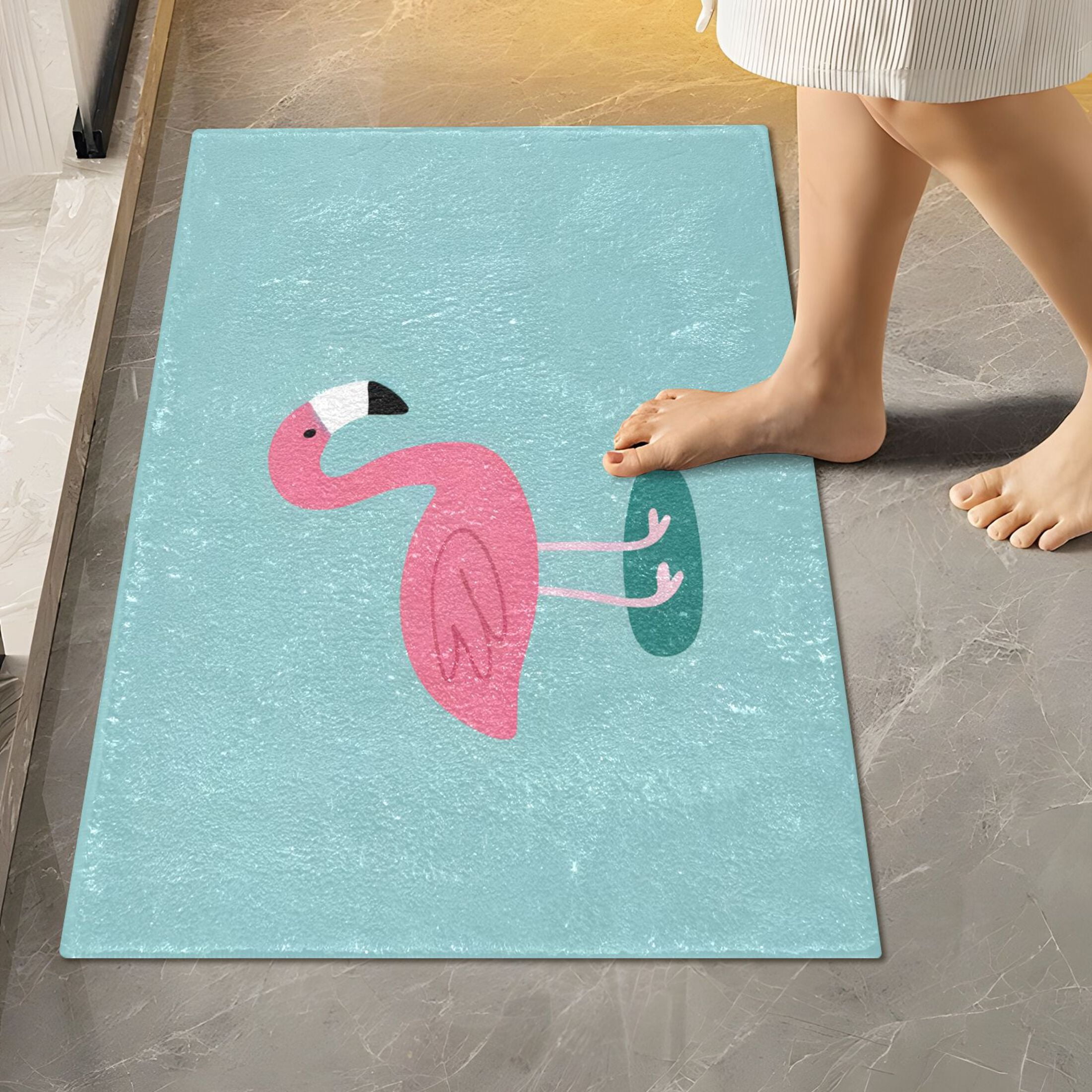 Toilet Rug Set Non-Slip Bathroom Rugs Soft Plush Machine Washable Contour Bath Mat Cartoon Flamingo 24x20/24x16