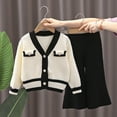 thumbnail image 2 of Odeerbi Toddler Girls Fall Winter Outfits Knit Cardigan Flared Pants Set 1-8 Years Children Long Sleeve Tie Button Cardigan Sweater Two Piece Set Toddler Clothes White, 2 of 9
