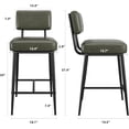 thumbnail image 2 of Upholstered Counter Height Bar Stools Set of 2, with Backrest & Footrest, Thick Cushion, Metal Legs, Green, 2 of 9