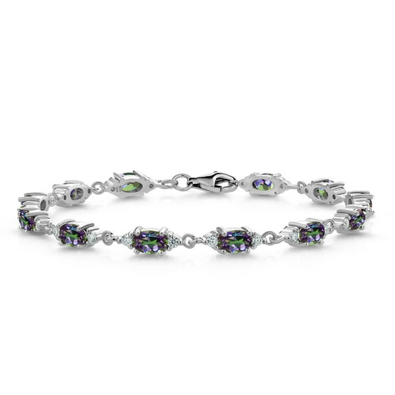 Gem Stone King 925 Sterling Silver Green Mystic Topaz and White Moissanite Tennis Bracelet for Women (8.11 Cttw, Gemstone Birthstone, Oval 6X4MM, 6.5 inch)