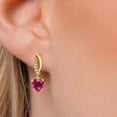 thumbnail image 3 of Gem Stone King 14K Yellow Gold Red Created Ruby and Lab Grown Diamond Earrings for Women | 1.97 Cttw | Gemstone July Birthstone | Heart Shape 6MM, 3 of 6