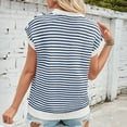 thumbnail image 6 of Elvqul Cotton Tops for Women Round Neck Sweater Blue Pull on Stripe Print Fashion Juniors Short Sleeve Tops, 6 of 7