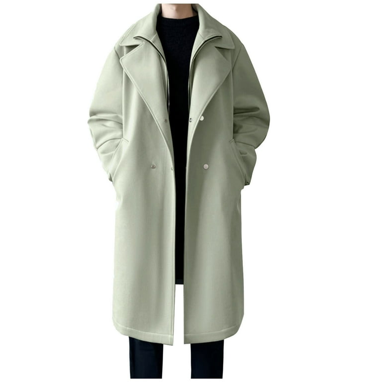 IYTR Mens Trench Coat Fall Winter Long Sleeve Button Windproof