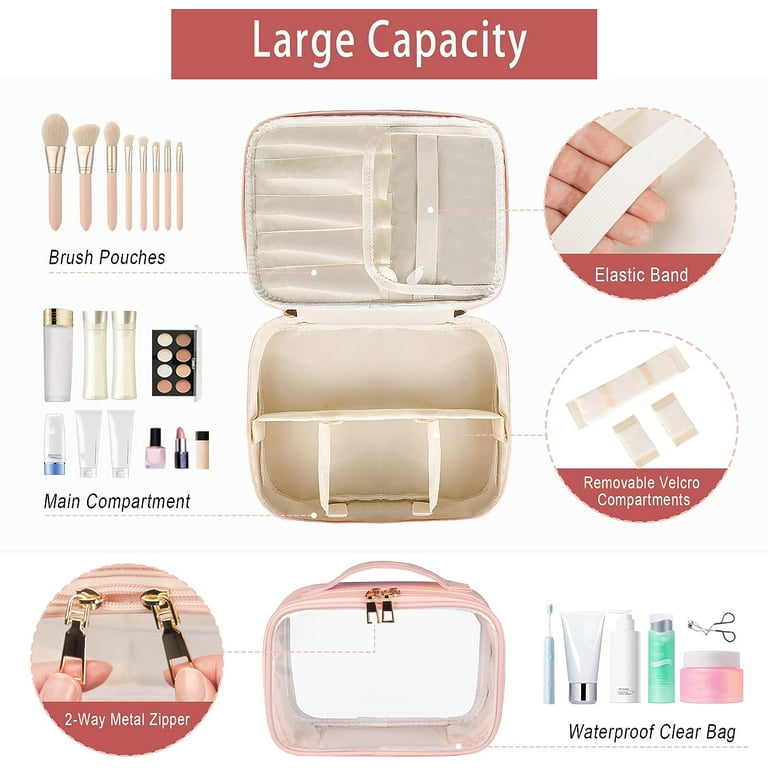 Clear Makeup Bag for Women Transparent Cosmetic Bag Case Clear Accessories  Bag Portable Makeup Bag for Car (A/Pink-2, M)