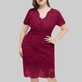 thumbnail image 5 of Patlollav Fashion Womens Plus Size V Neck Short Sleeve Solid Lace Dress Party Dress, 5 of 6