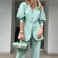 thumbnail image 2 of AURA Women Elegant Work Set Lantern Sleeve Top Pants Casual Office Outfit Loose Fit, 2 of 5