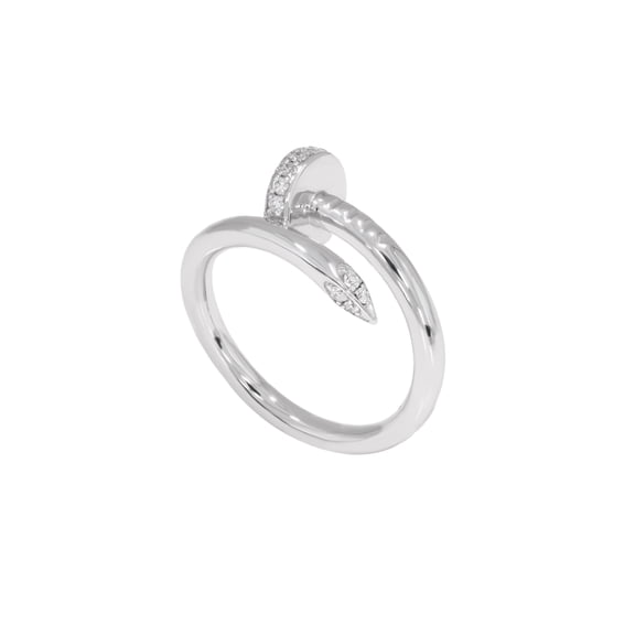 KEEVA JEWELS 0.20Ct Round Moissanite Nail StyleRing for Women Made in 18K White Gold Plated Silver Size 9.5