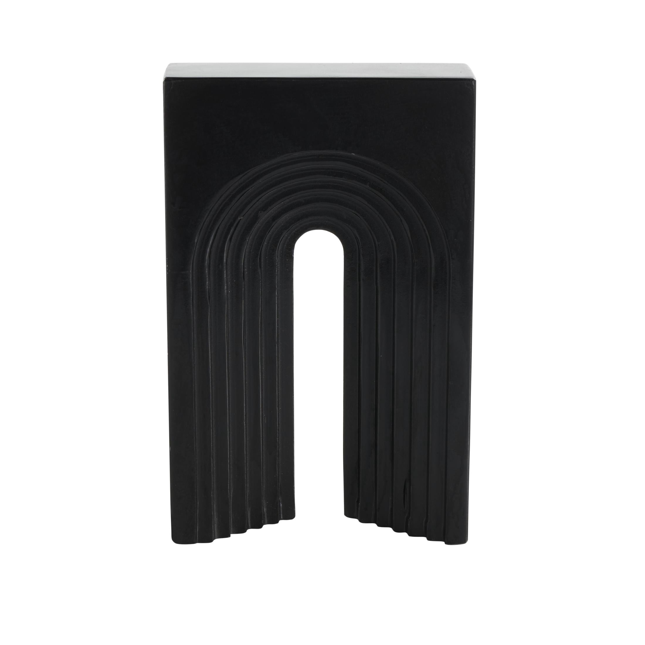 7" x 11" Black Marble Rectangular Geometric Sculpture with Arched Groove Interior, by DecMode
