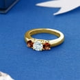 thumbnail image 4 of Gem Stone King 1.24 Ct Round Sky Blue Aquamarine Red Garnet 18K Yellow Gold Plated Silver Classic 3-Stone Ring for Women (Size 7), 4 of 4