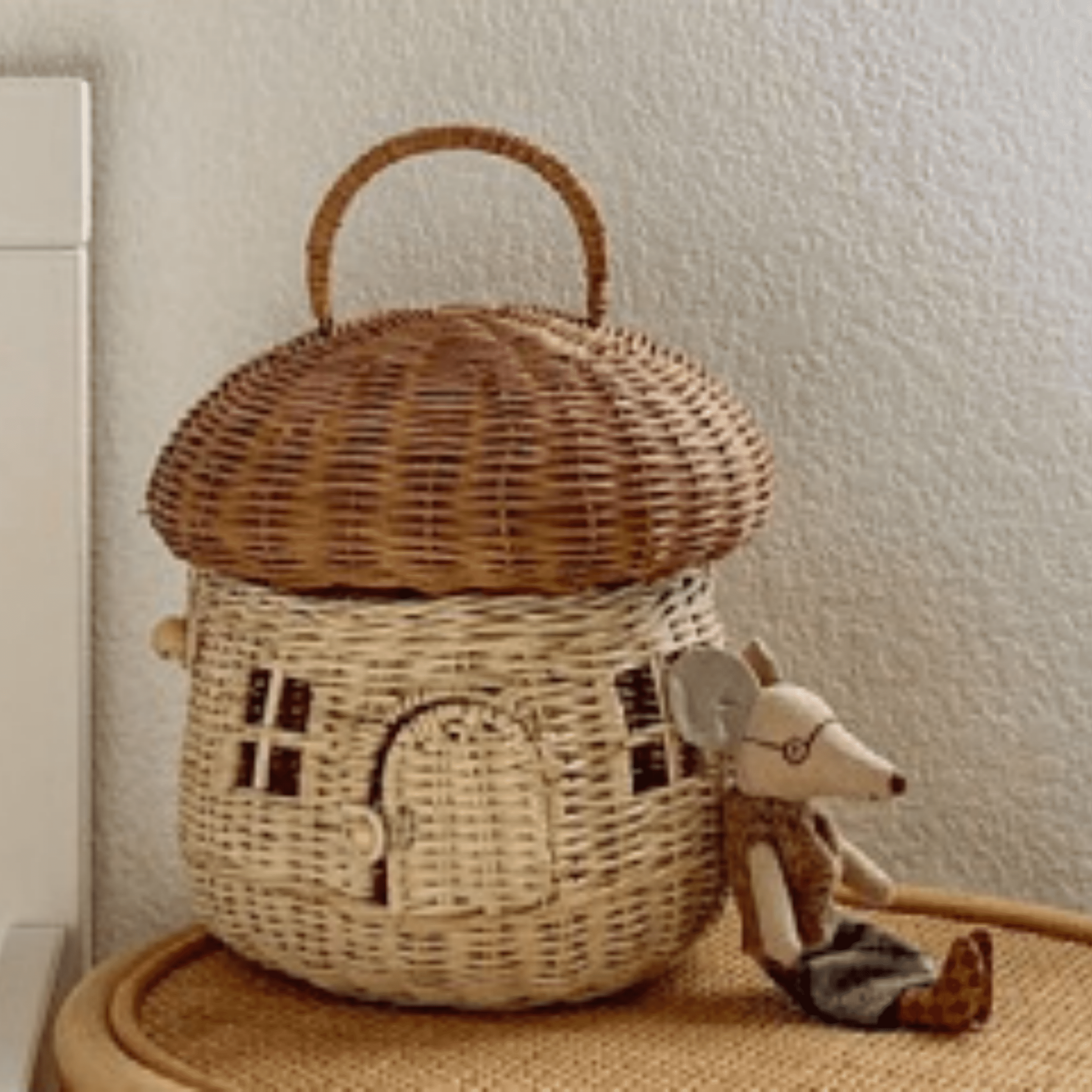 TENEBRALUX Handmade Wicker Mushroom-Shaped Storage Basket for Outdoor, Kids, Decor, Photography Props