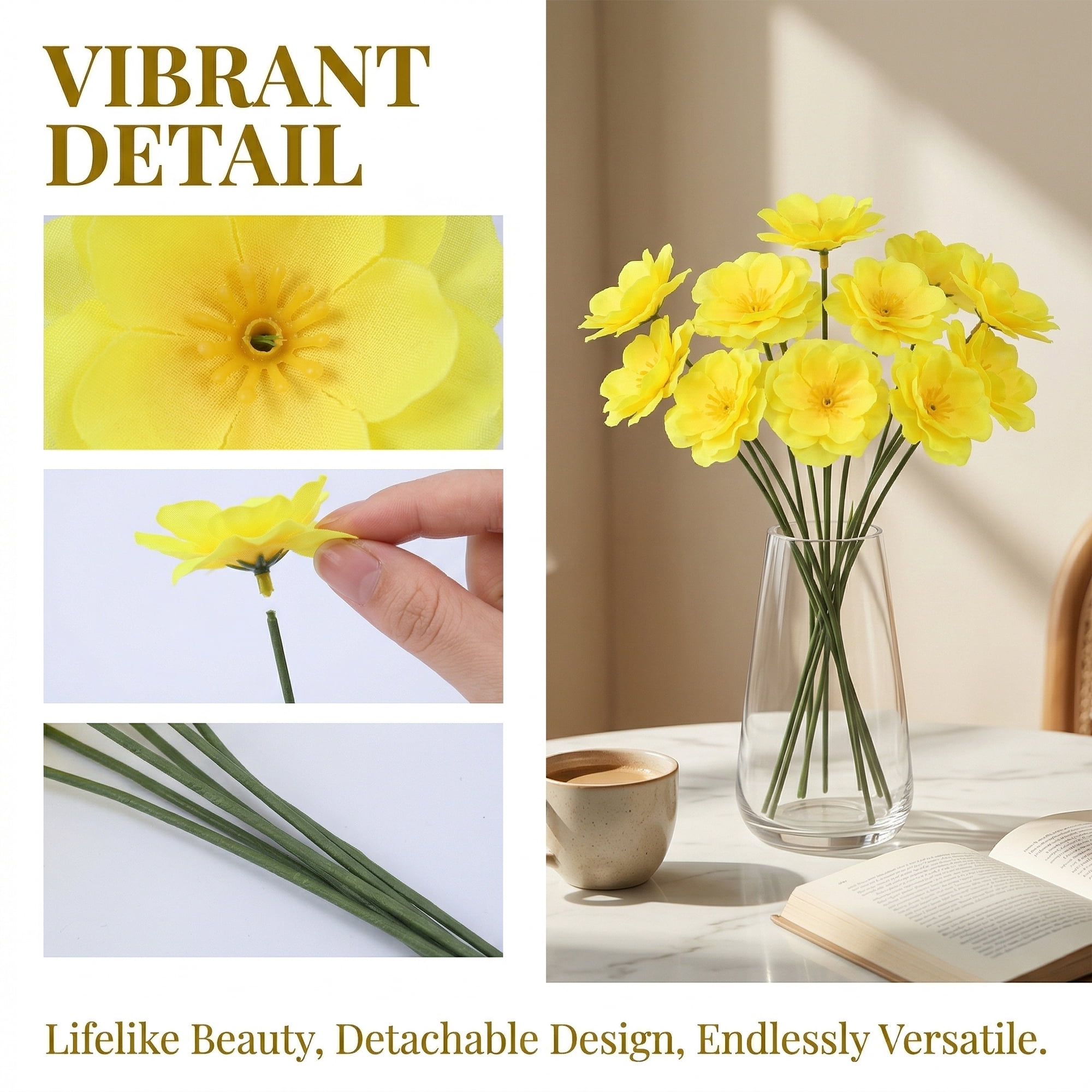 Unique Bargains Artificial Plum Craft Blossom Mini Bouquets Detachable Head Yellow 5.9 in