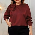 thumbnail image 2 of Kaemgyyd Plus Size Tops for Women Silk Satin Solid Crew Neck Work Shirt Elegant Long Sleeve Business Blouse Tops, 2 of 4