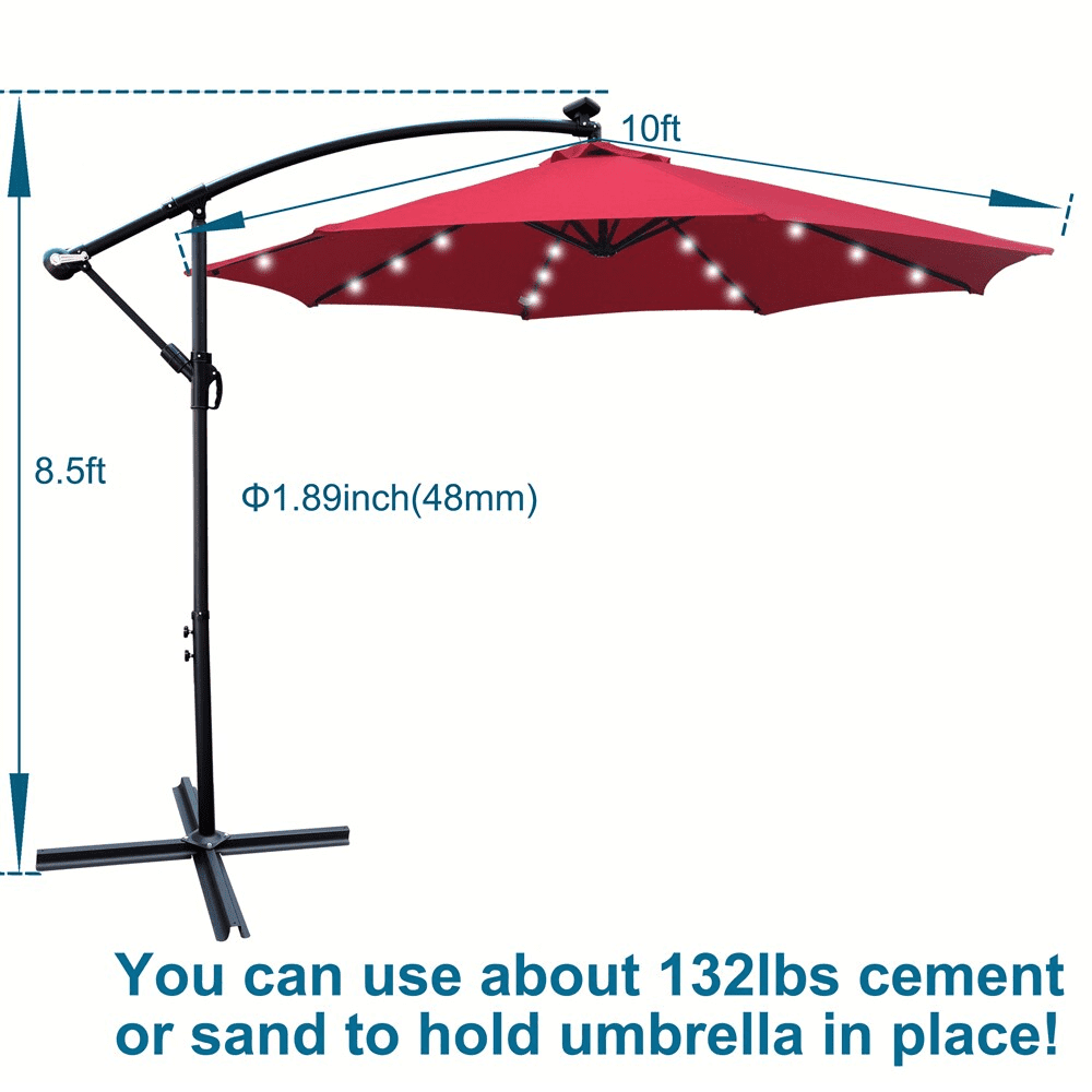 Howcool 10 ft Outdoor Patio Umbrella Solar Powered LED Lighted Sun Shade Market Waterproof 8 Ribs Umbrella with Crank and Cross Base for Garden Deck Backyard Pool Shade Outside Deck Swimming Pool