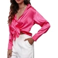 thumbnail image 1 of Innerwin Tops Lapel Neck Women Shirts Work Button Down Single Breasted Blouse Rose Red M, 1 of 7