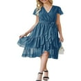thumbnail image 1 of POINTERTECK Femmes Boho Manches Courtes V Robe de Cou Casual Ruffle Wrap Swing Plage Robe d'Été Mousseline de Soie Partie Midi Robe avec Ceinture, 1 of 5