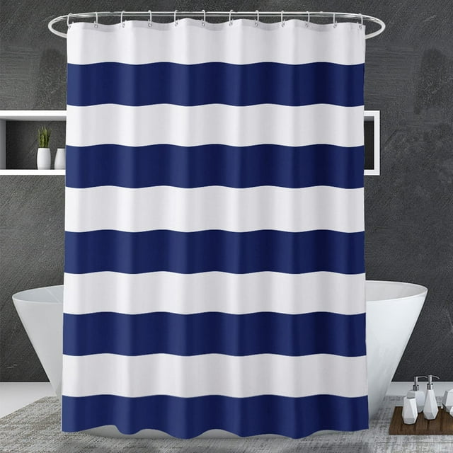 Cortina de ducha AmazerBath azul marino 180 x 180 cm con 2 piedras