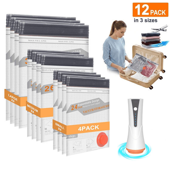 Vacuum Storage Bags, Reusable Compression Bags with Electric Pump, Space Bags Saving & Airtight, Travel Seal Space Bags  for Comforters, Blankets, Clothes