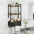 thumbnail image 5 of Bathroom Storage Organizer Wall Mounted, 3 Tier Bathroom Towel Rack Shelf with Storage Drawer Double Towel Bars and Hooks, Industrial Bathroom Shelves Over Toilet, Rustic Black and Brown, 5 of 9