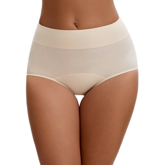 Unique Bargains Women's High Waist Cotton Briefs with Leak Proof Feature S Beige