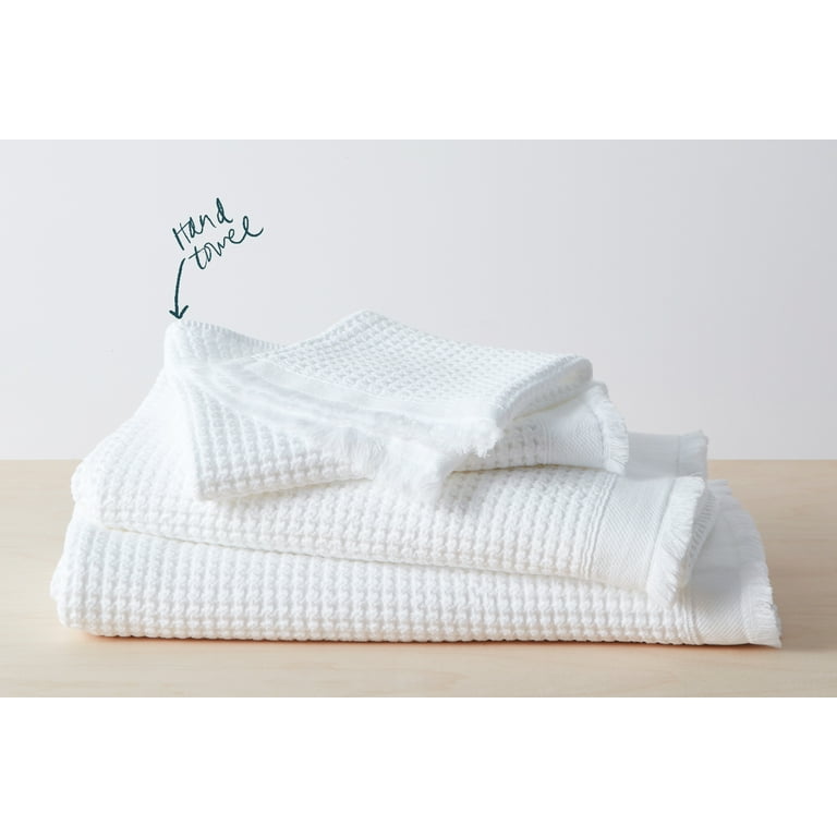 Hotel Vendome Spa Collection 2 Pck Hand Towels COTTON Velour White Grey  Waffle