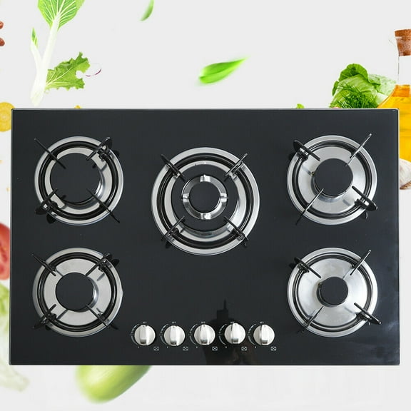 30" Gas Cooktop in Black with 5 Burners
