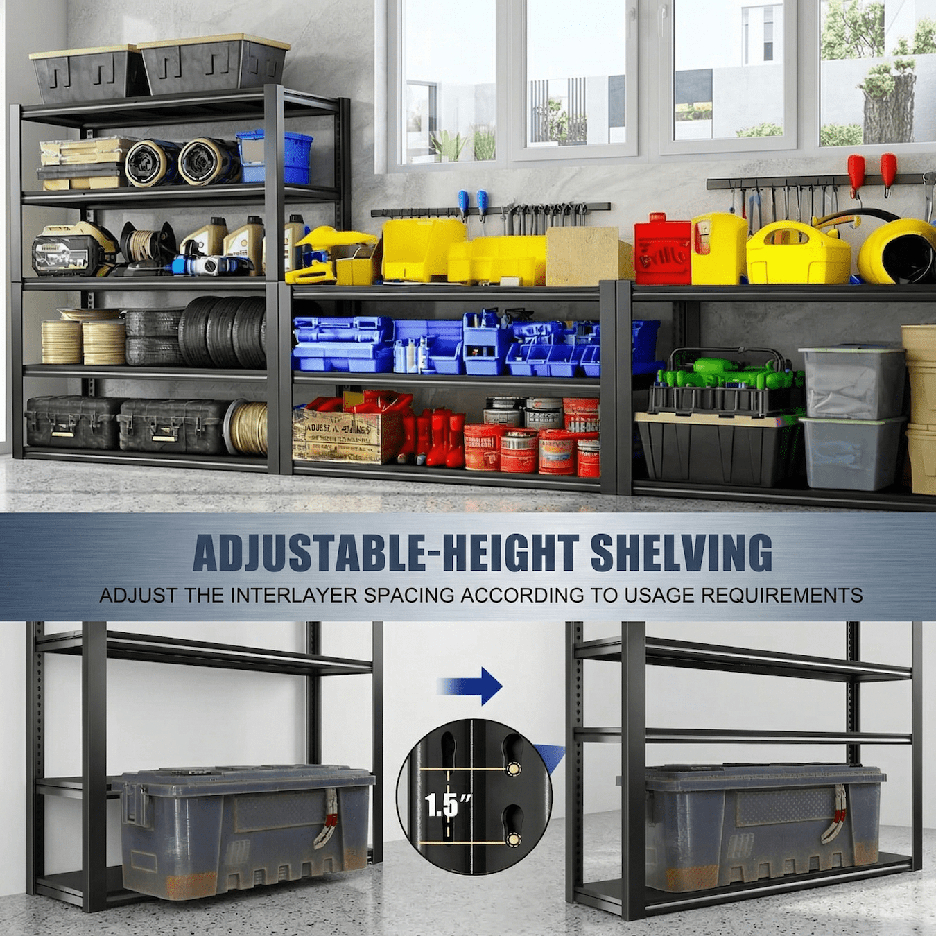 Heavy Duty Garage Shelving Unit 3050 lbs, Metal Storage Shelves 24”D x 55”W x 84”H, Adjustable Industrial Shelving Rack, Large Garage Storage Shelves for Basement Warehouse