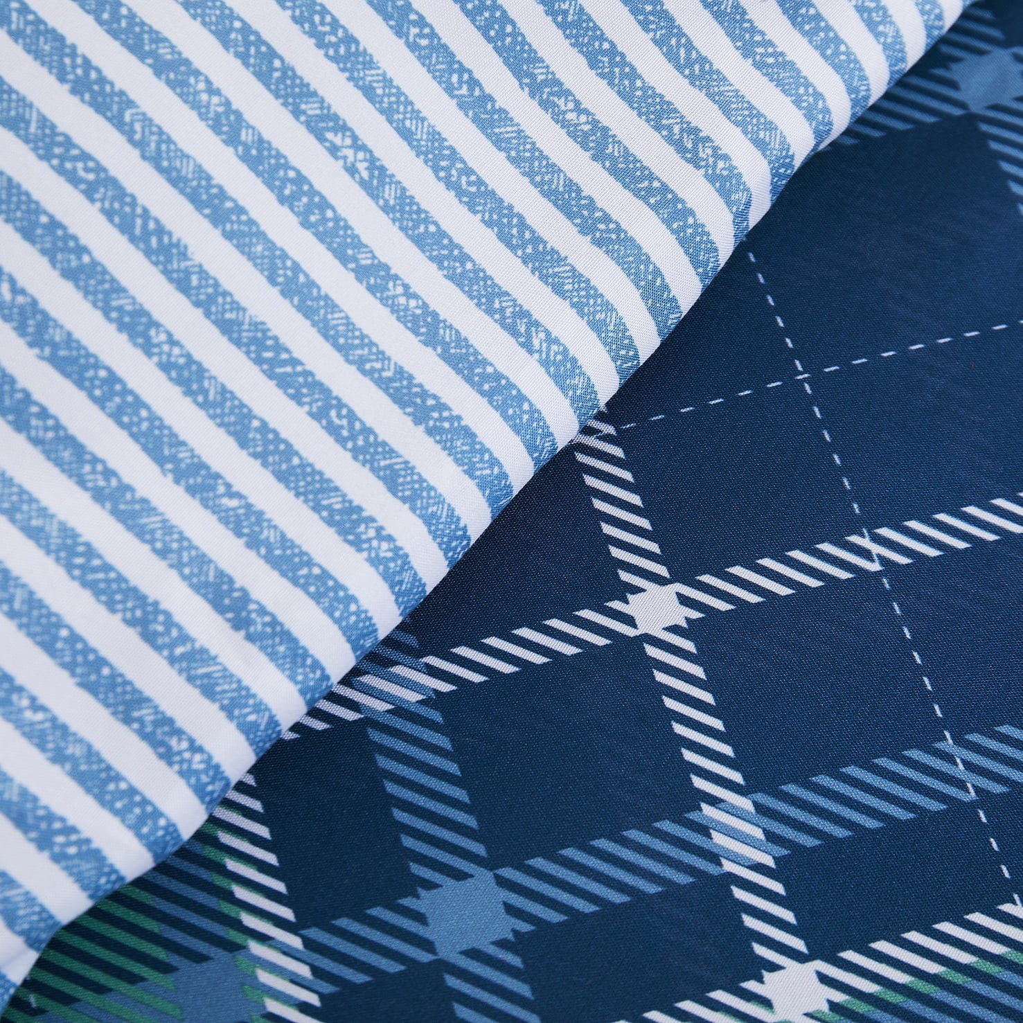 Boys Comforter Set 2-Piece Reversible Microfiber Kids Sham Plaid Bedding - Blue/Green - Full