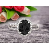 2.75 Carat Oval Shape Gemstone With Split Shank Halo Design Black Diamond Moissanite Engagement Ring Wedding Ring Anniversary Gift On 10k White Gold