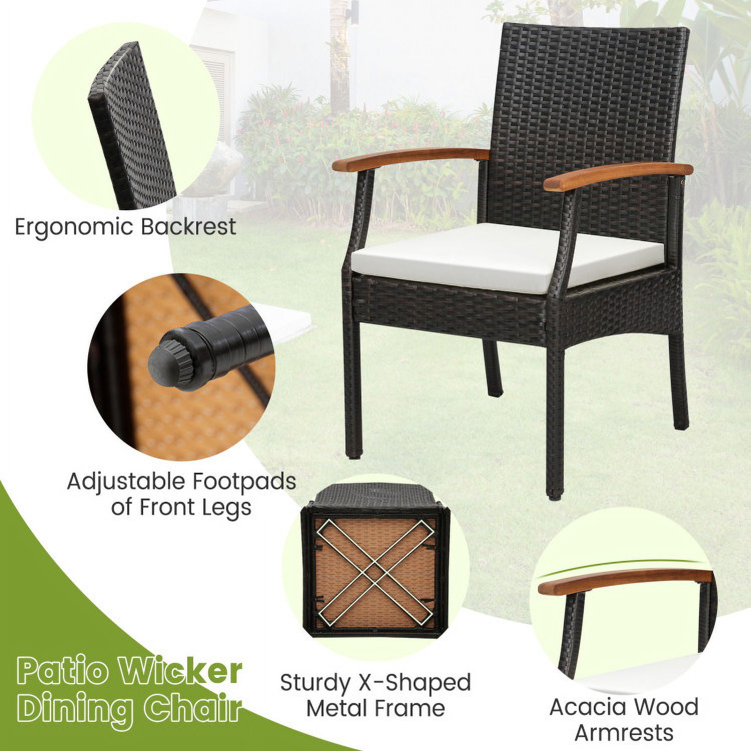 Aimee Lii 5 Pieces Patio Wicker Chair and Dining Table Set with 2 Inch Umbrella Hole, Outdoor Patio Furniture