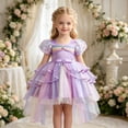 thumbnail image 2 of FYDUU Girls Puffy Pageant Rainbow Tulle Princess Dresses Tiered Birthday Party Tutu Gown With Long Train Formal Performances Dresses 9-10 Years, 2 of 7