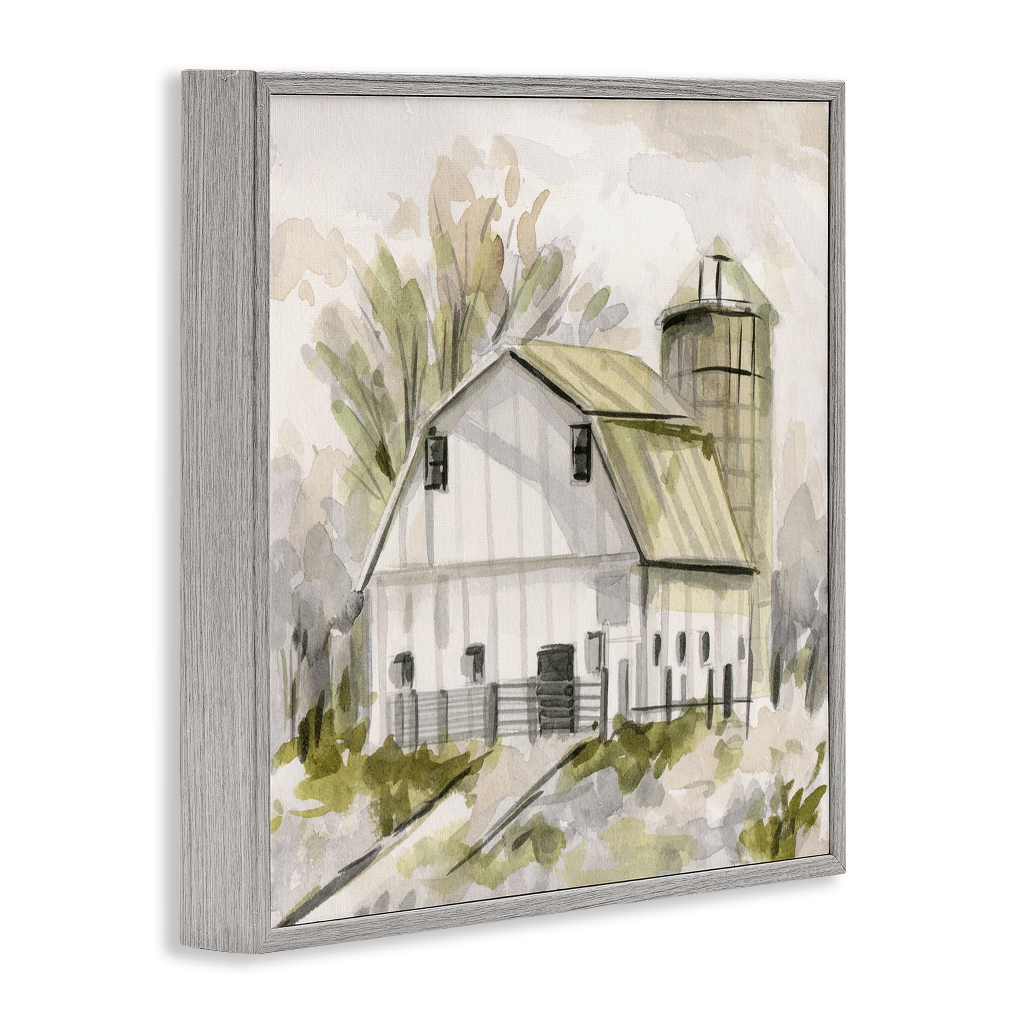 Stupell Industries Neutral Farmhouse Barn Scenery Painting Gray Framed Art Print Wall Art, 17 x 17