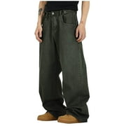 FcBaudy Full Length Pants Man Solid Color Work Clothes Style Jeans Easy Straight Tube Trousers Men Polyester Pants