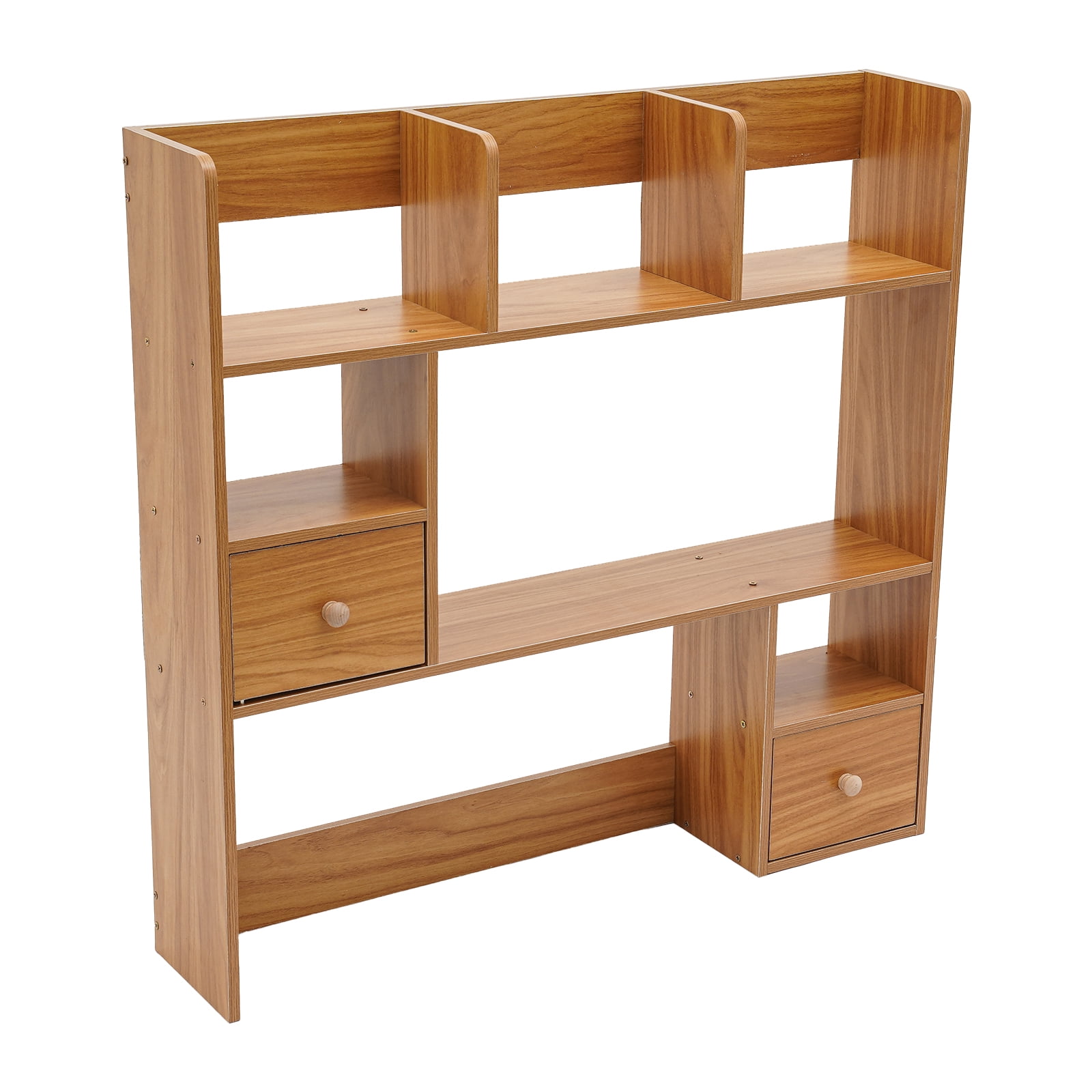 Modern Desktop Storage Organizer Home Office Desktop Bookshelf Holder Computer Rack Desk Organizer for Space Saving (Pine Color)