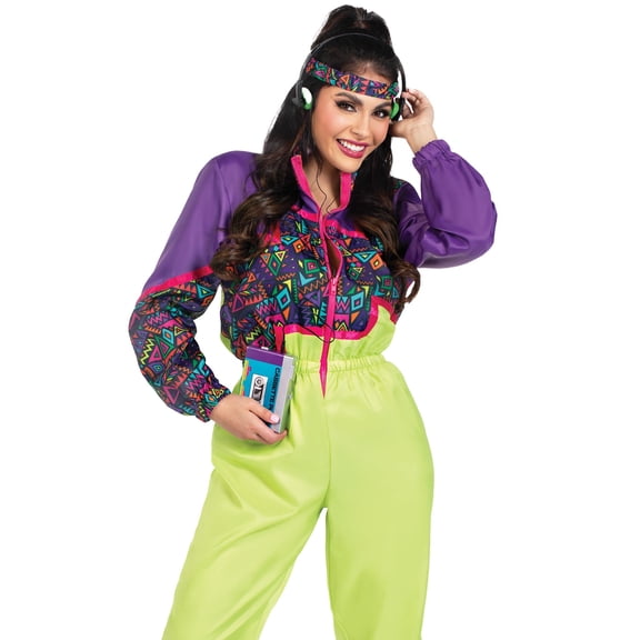 Leg Avenue Women's Rad 80s Tracksuit Halloween Costume, Purple/Green, X-Large