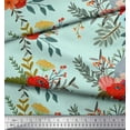 thumbnail image 3 of Soimoi Green Rayon Fabric Leaves & Poppy Floral Print Sewing Fabric Yard 56 Inch Wide, 3 of 3